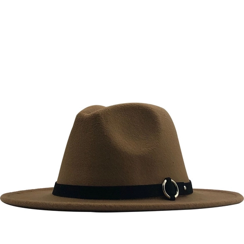 Cappello Fedora Classico In Feltro Di Lana Con Tesa Larga Piatta E Fibbia In Metallo Berretto Jazz Vintage Unisex