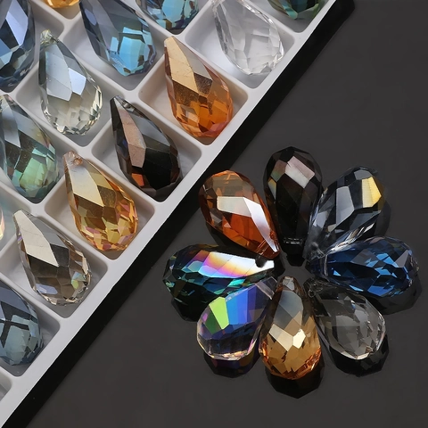 Faceted Glass Teardrop Pendants Twisted Water Drop Shape Phantom AB Coating DIY Jewelry Making Accessories Crystal Charms