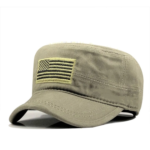 Gorra Cadet De Algodón Lavado Sombrero De Patrulla Militar Con Parche De Bandera Bordada Protección Solar Ajustable Techo Plano