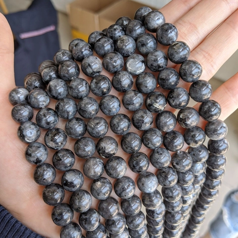 Natural Larvikite Stone Round Loose Beads Dark Grey Polished Gemstone For Jewelry Making DIY Crafting