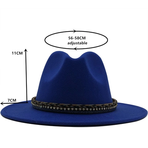 Cappello Fedora A Tesa Larga Feltro Di Lana Elegante Vintage Stile Britannico Jazz Con Strass Treccia In Pelle Unisex