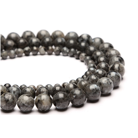Natural Larvikite Stone Round Loose Beads Dark Grey Polished Gemstone For Jewelry Making DIY Crafting