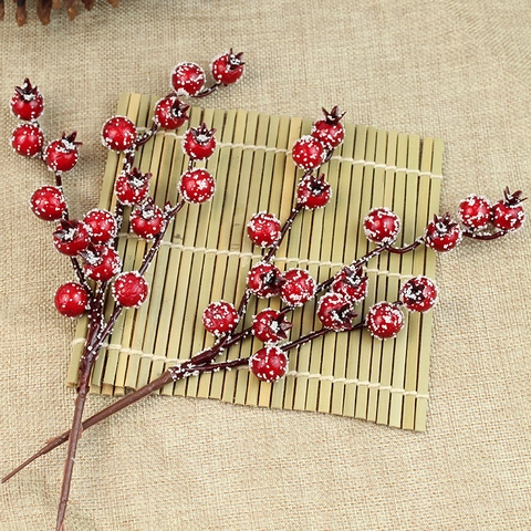 Künstlicher Roter Beeren Zweig Mit Weißem Schnee Frost Simulation Granatapfel Beeren Für Weihnachtsbaum Deko