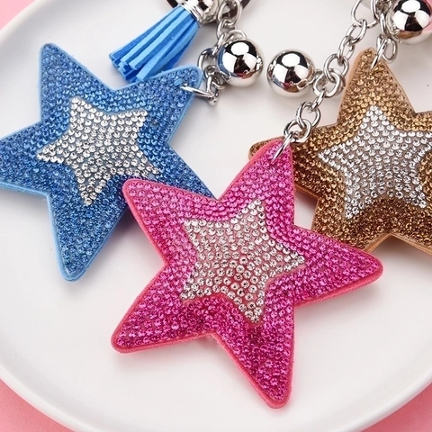 Portachiavi Pentagramma Con Strass Ciondolo Borsa Stella Con Nappa In Camoscio Campanello Velluto Scintillante Regalo Per Donne
