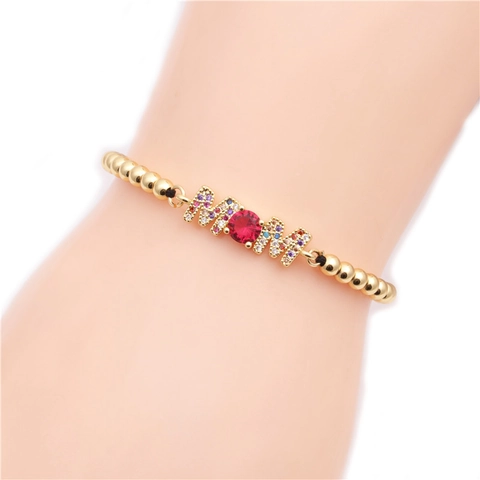 MOM Armband Kupfer Mikropavé Bunte Zirkonia Verstellbare Kette Schmuck Muttertag Geschenk Damen