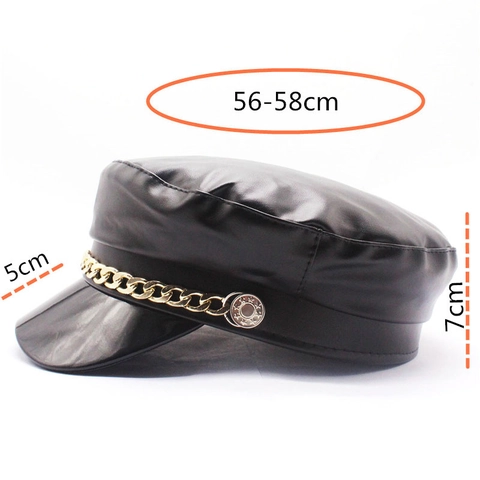Cappello Da Marinaio In Pelle PU Nero Con Catena In Metallo E Bottone Berretto Baker Boy Accessori Di Moda Per Donna Uomo
