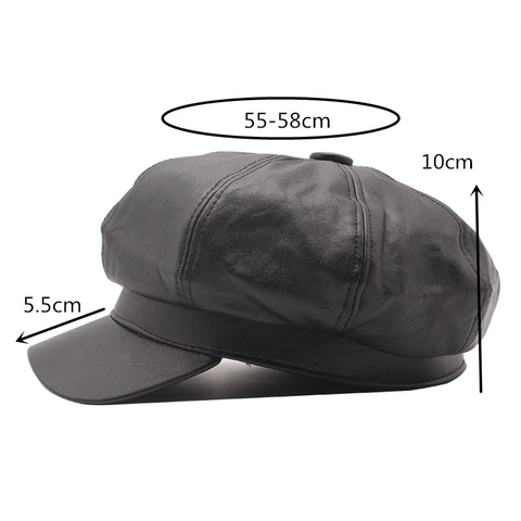 Women Newsboy Cap Retro PU Leather Octagonal Hat British Style Solid Color Fashion Baker Boy Cabbie Painter Hat
