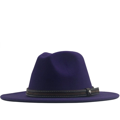 Vintage Wide Brim Fedora Hat Woolen Felt Jazz Cap With Belt Buckle For Women Men Unisex