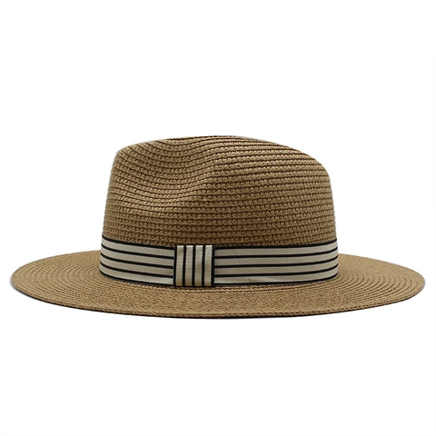 Sombrero Fedora De Paja De Papel Tejido Con Banda A Rayas Protección Solar De Verano Transpirable Estilo Jazz Para Hombres Mujeres