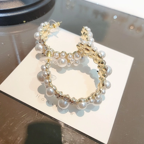 Orecchini A Cerchio A C Con Künstliche Perle Sintetiche Strass Lega 925 Argento Sterling Perno Francese Retro Elegante Per Donne