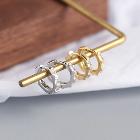 Orecchini A Cerchio In Argento Sterling 925 Con Zirconi Taglio Baguette Geometrico Minimalismo Gioielli Da Donna
