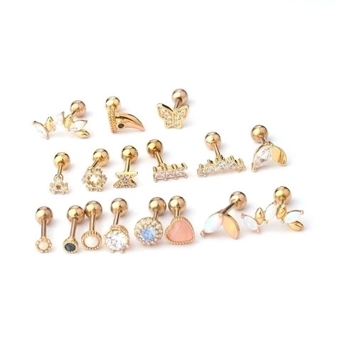 Bijoux De Piercing Stud D'oreille Cartilage En Acier Inoxydable Avec Zircon Et Opale Synthétique Fermoir À Vis Papillon