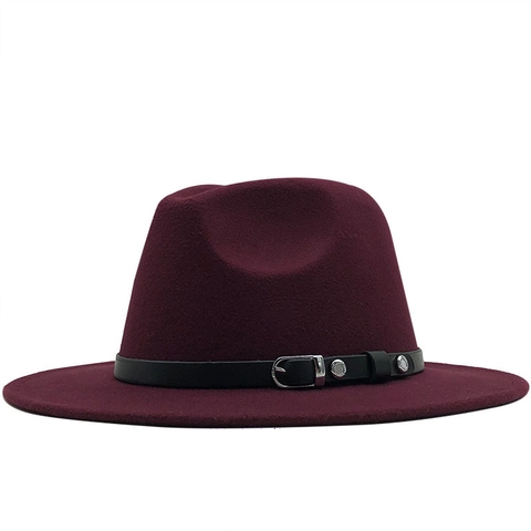 Cappello Fedora A Tesa Larga Feltro Di Lana Tesa Piatta Cappello Jazz Con Fibbia In Pelle Stile Vintage Unisex