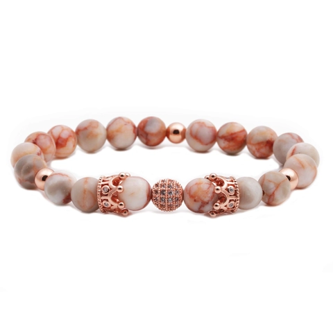 Natural Stone Beaded Bracelet With Copper Crown And Micro Pave Zircon Ball Trendy Unisex Jewelry