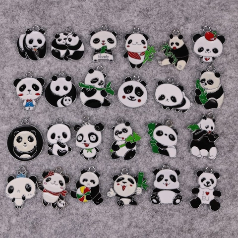 Lindos Dijes De Esmalte De Panda De Dibujos Animados Colgantes De Animales De Aleación De Zinc Para Joyas De Bricolaje