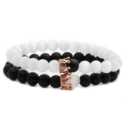 Braccialetto Di Perline Corona Pietra Opaca Rame Zircone Occhio Di Gatto Gioielli Coppia Moda Unisex Elastico