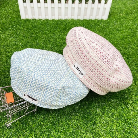 Berretto In Tweed Retro Francese Per Donna Trama Intrecciata Etichetta Con Lettera Cappello Da Pittore Vintage Regolabile
