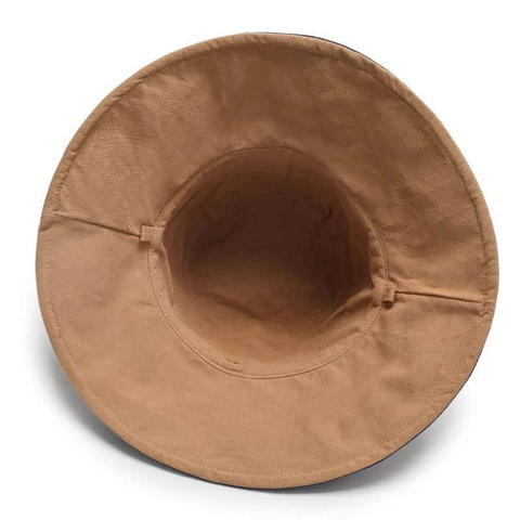 Cappello Alla Pescatora A Tesa Larga Cotone Protezione Solare Pieghevole Reversibile Ricamo Happy Estate All Aperto