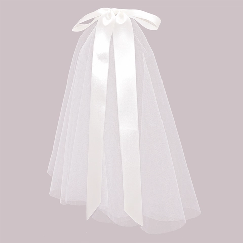 Short Bridal Veil With Big Satin Ribbon Bow Multi-Layer Mesh Fairy Wedding Headpiece For Bride Photography Accessory