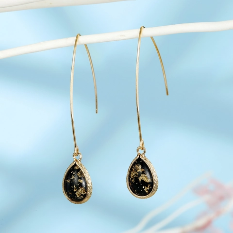 Vintage Tropfen Ohrhänger Für Damen Vergoldete Legierung Lange Haken Harz Abalone Muschel Perlmutt Folie