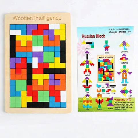 Wooden Tangram Tetris Jigsaw Puzzle Educational Brain Teaser Toy For Kids Intelligence Development Colorful Montessori Fun