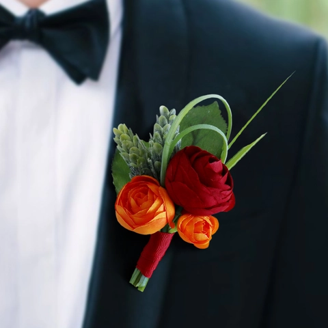 Handmade Satin Rose Boutonniere Wedding Corsage With Pin Clip Retro Flower Decor For Groom Groomsmen Prom Party