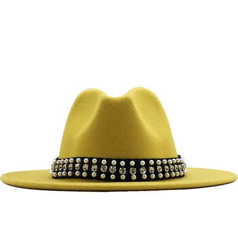 Cappello Fedora In Lana Vintage Con Nastro Di Künstliche Perle E Strass Cappello Jazz A Tesa Larga Unisex Per Festa Viaggio Elegante