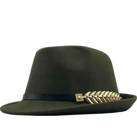 Cappello Fedora Di Lana Vintage Berretto Jazz Tesa Larga Stile Britannico Rétro Elegante Unisex Con Piuma Dorata E Cintura