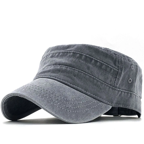 Washed Cotton Cadet Cap Distressed Flat Top Military Hat Sunshade Outdoor Vintage Adjustable For Men Women