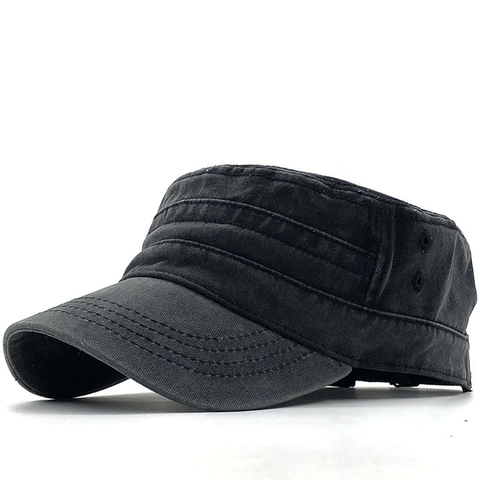 Washed Cotton Cadet Cap Distressed Flat Top Military Hat Sunshade Outdoor Vintage Adjustable For Men Women
