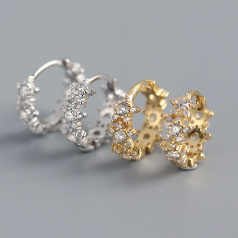 Star Hoop Earrings 925 Sterling Silver Sparkling Zircon Luxury Huggie Style Fashion Jewelry For Women