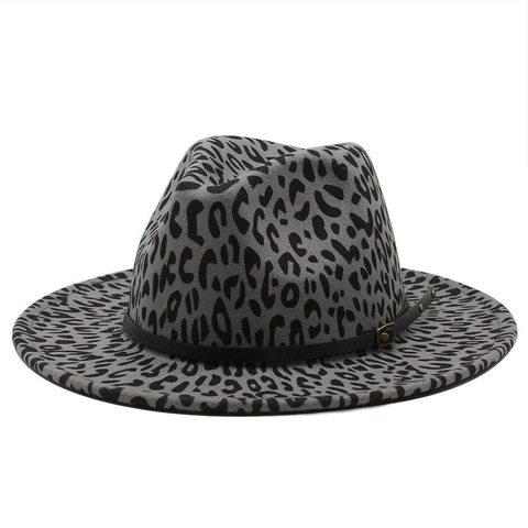 Leopard Print Fedora Hat Vintage Wide Brim Cotton Polyester Jazz Cap With Belt Buckle For Men Women Fashion Outdoor
