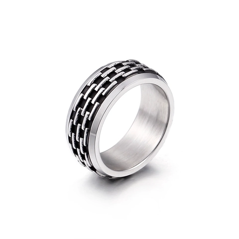 Anillo De Acero Inoxidable De Estilo Industrial Con Textura De Esmalte Negro Joyería De Moda Punk Rock Para Hombre Y Mujer