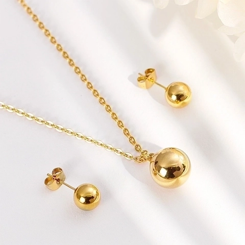 Minimalist Round Ball Pendant Necklace And Stud Earrings Polished Stainless Steel Jewelry For Women