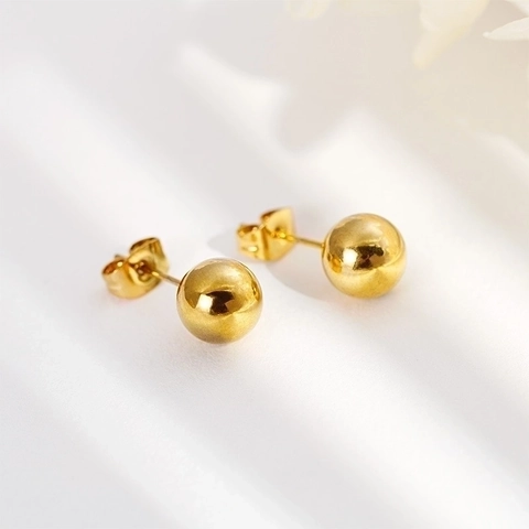 Minimalist Round Ball Stainless Steel 18K Gold Plated Bead Pendant Necklace And Stud Earrings For Women Elegant Simple