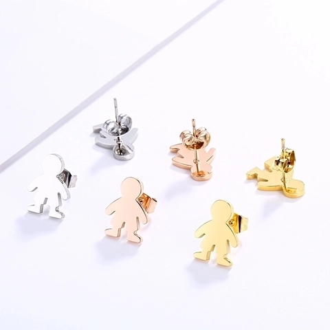 Small Boy Human Silhouette Stud Earrings Stainless Steel Polished Gold Silver Rose Gold Minimalist Trendy Jewelry Gift