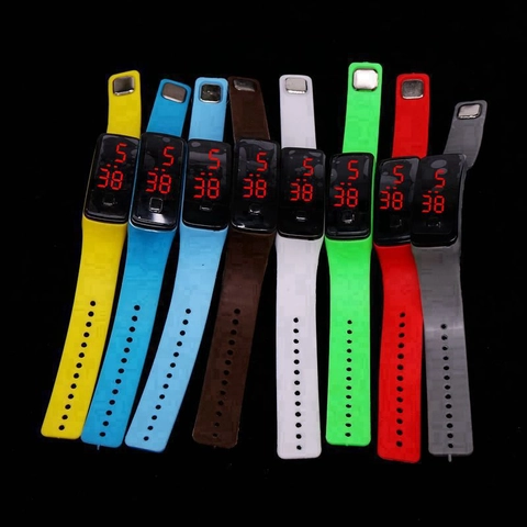 LED Digital Watch Sports Electronic Bracelet Silicone Strap Touch Control Rectangular Dial For Students Unisex