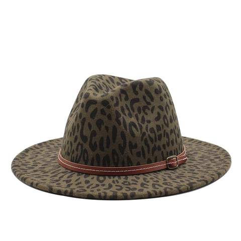 Leopard Print Fedora Hat Wide Brim Jazz Cap With Belt Buckle Vintage Style For Men And Women