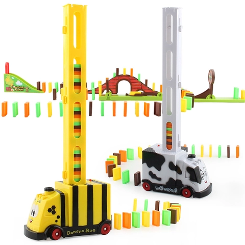Elektrische Automatische Domino Trein Speelgoed Plastic Bouwstenen Legvoertuig Puzzel Educatief Spel Kinderen Peuters