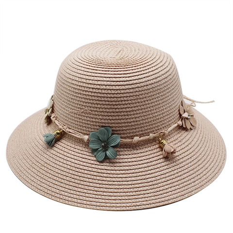 Cappello Alla Pescatora In Paglia Donna Bambina Decorazione Floreale Nappina Pieghevole Spiaggia Protezione Solare Dolce Traspirante Accessorio