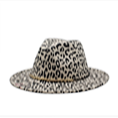 Leopard Print Fedora Hut Vintage Wollfilz Breite Flache Krempe Jazz Kappe Mit Metallband Für Damen Herren