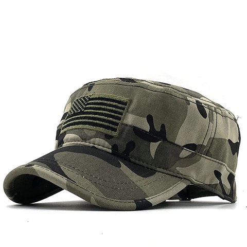 Gorra Cadet De Algodón Lavado Sombrero De Patrulla Militar Con Parche De Bandera Bordada Protección Solar Ajustable Techo Plano