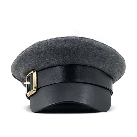Retro Newsboy Mütze Wollfilz PU Leder Schirm Metallschnalle Achteckige Baker Boy Mütze Für Damen Herbst Winter