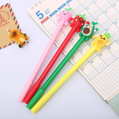 Cute Cartoon Fruit Gel Pens With Silicone Head Plastic Barrel Black Ink Smooth Writing For Students Office Stationery