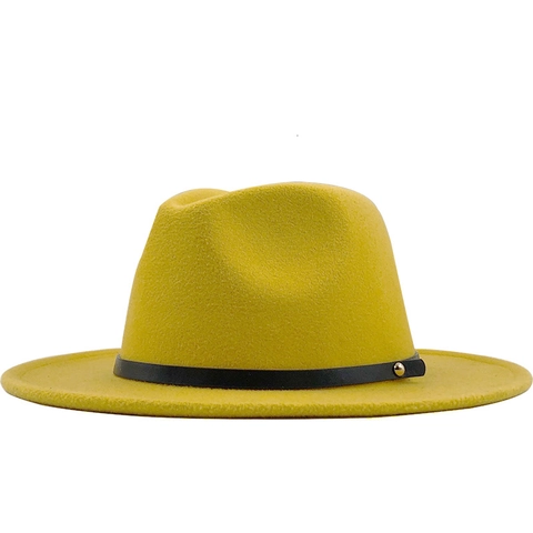 Wide Brim Fedora Hat Wool Felt Jazz Cap With Leather Band Gold Rivet Vintage Solid Color For Women Men Unisex