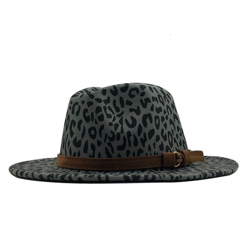 Cappello Fedora Con Stampa Leopardata Feltro Di Lana Tesa Larga Stile Jazz Vintage Per Uomo Donna Con Fibbia