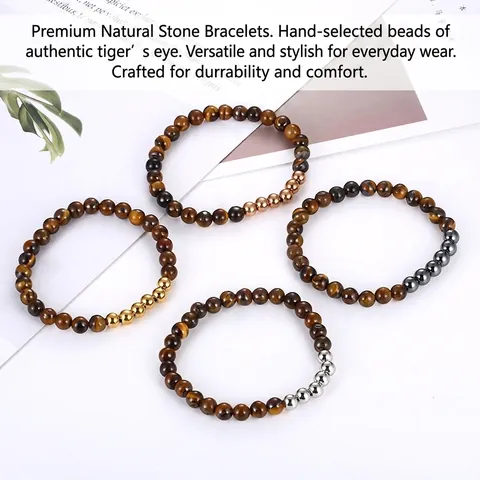 Natur Tigerauge Stein Perlenarmband Mit Edelstahl Perlen Elastisch Minimalistischer Modeschmuck Für Herren Damen