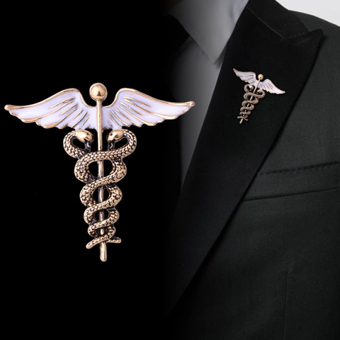 Spilla Medica Caduceo Lega Di Zinco Smalto Bianco Doppio Serpente Ali Dottore Infermiera Distintivo Accessorio Per Abito