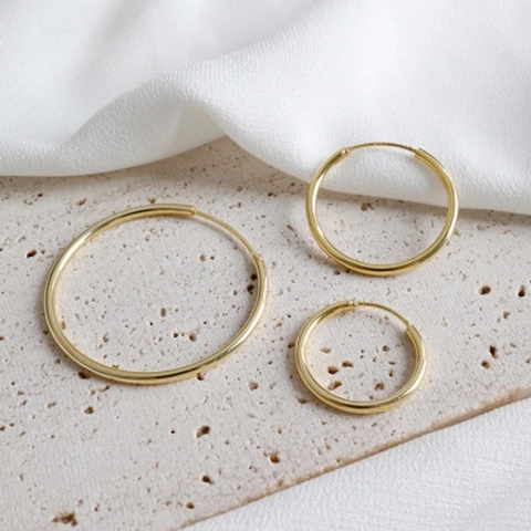 925 Sterling Silver Hoop Earrings 18K Gold Plated Minimalist High Polished Circle Ear Jewelry For Women Girls