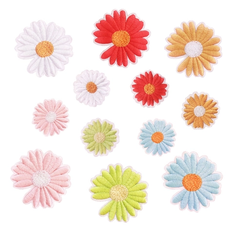 Daisy Embroidery Patches Self-Adhesive Flower Shape Fabric Applique For Clothing Laptop DIY Decor Multi Color